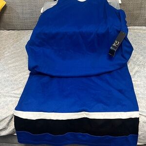 New York & Company Royal Blue Midi Dress with Black and White Trim
